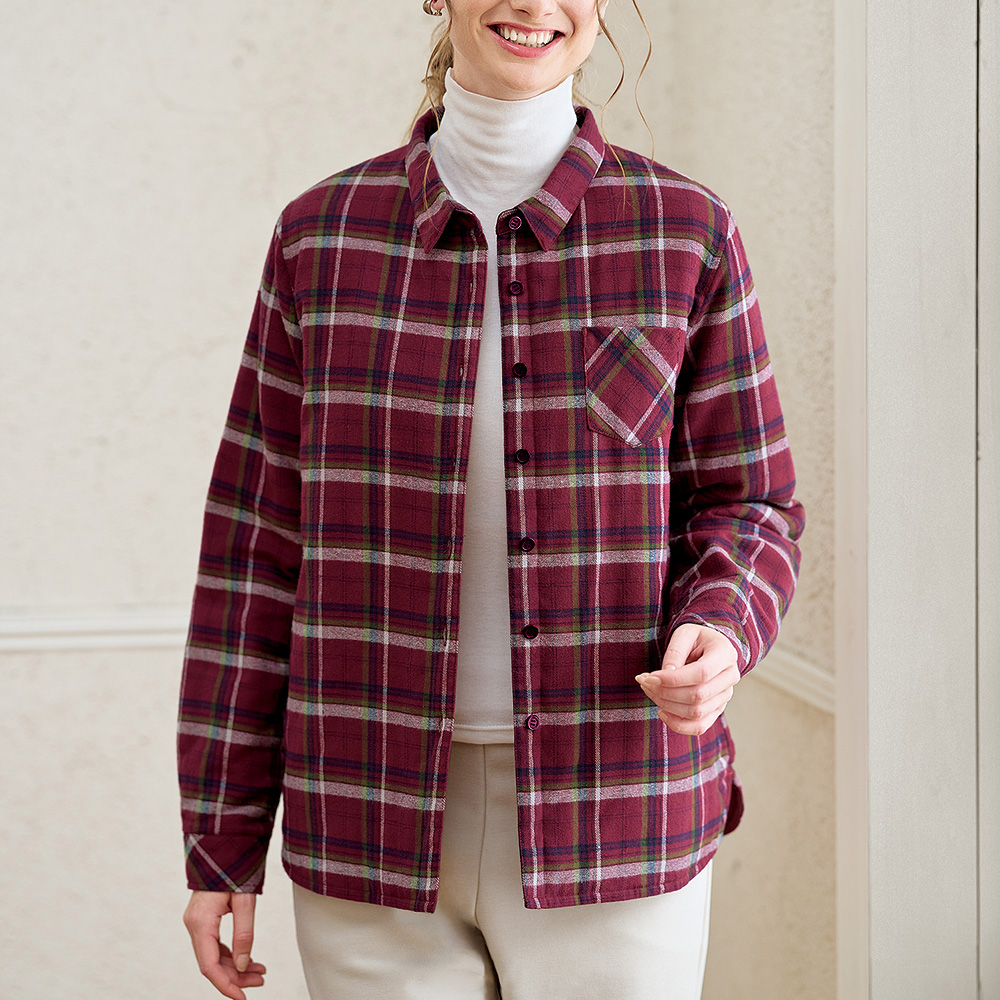 機能中わた入りチェックオーバーシャツ