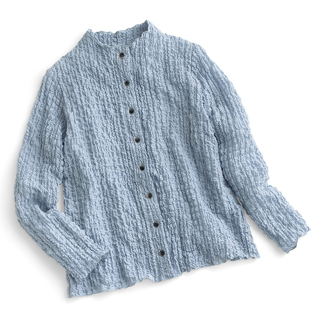 コットン混シュリンクレースブラウス