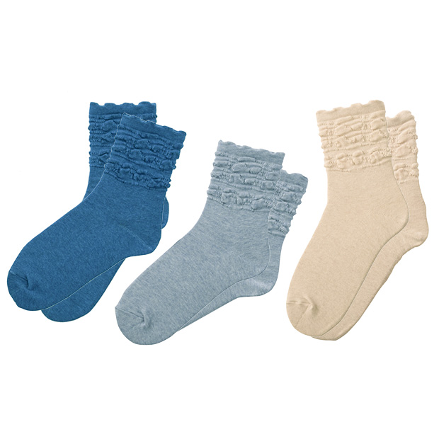 足にやさしいくつ下／タックフリル3色セット