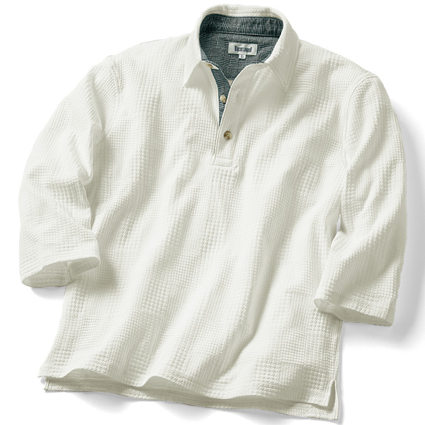 リンクス編みグレンチェック七分袖ポロシャツ