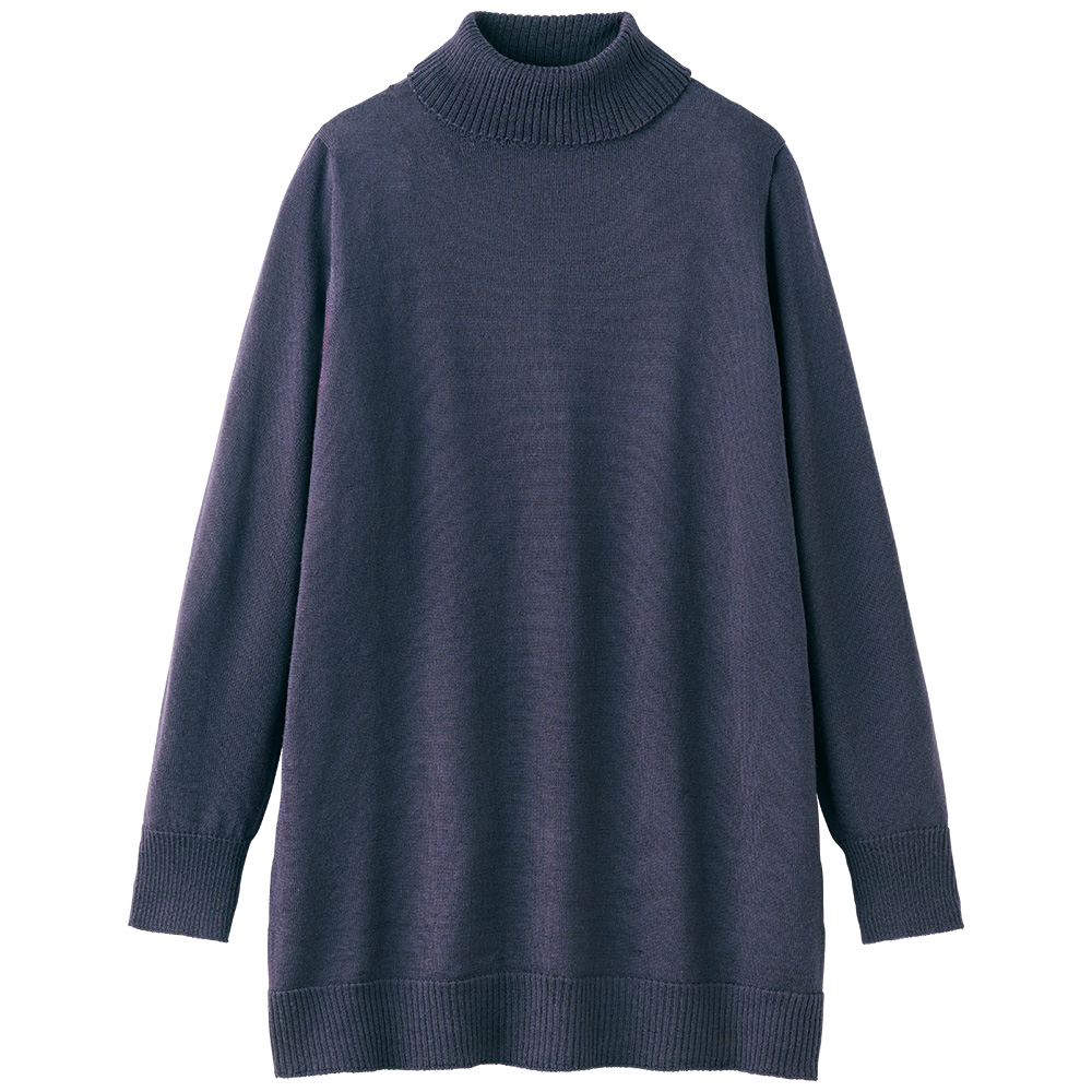 ウォッシャブルウールチュニック丈セーター