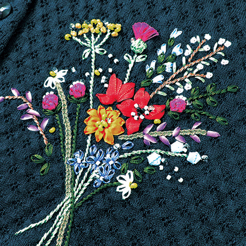 麻の刺しゅう入りジャケット／花束