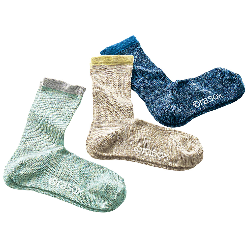 リネンシルク混の直角ソックス／3色セット