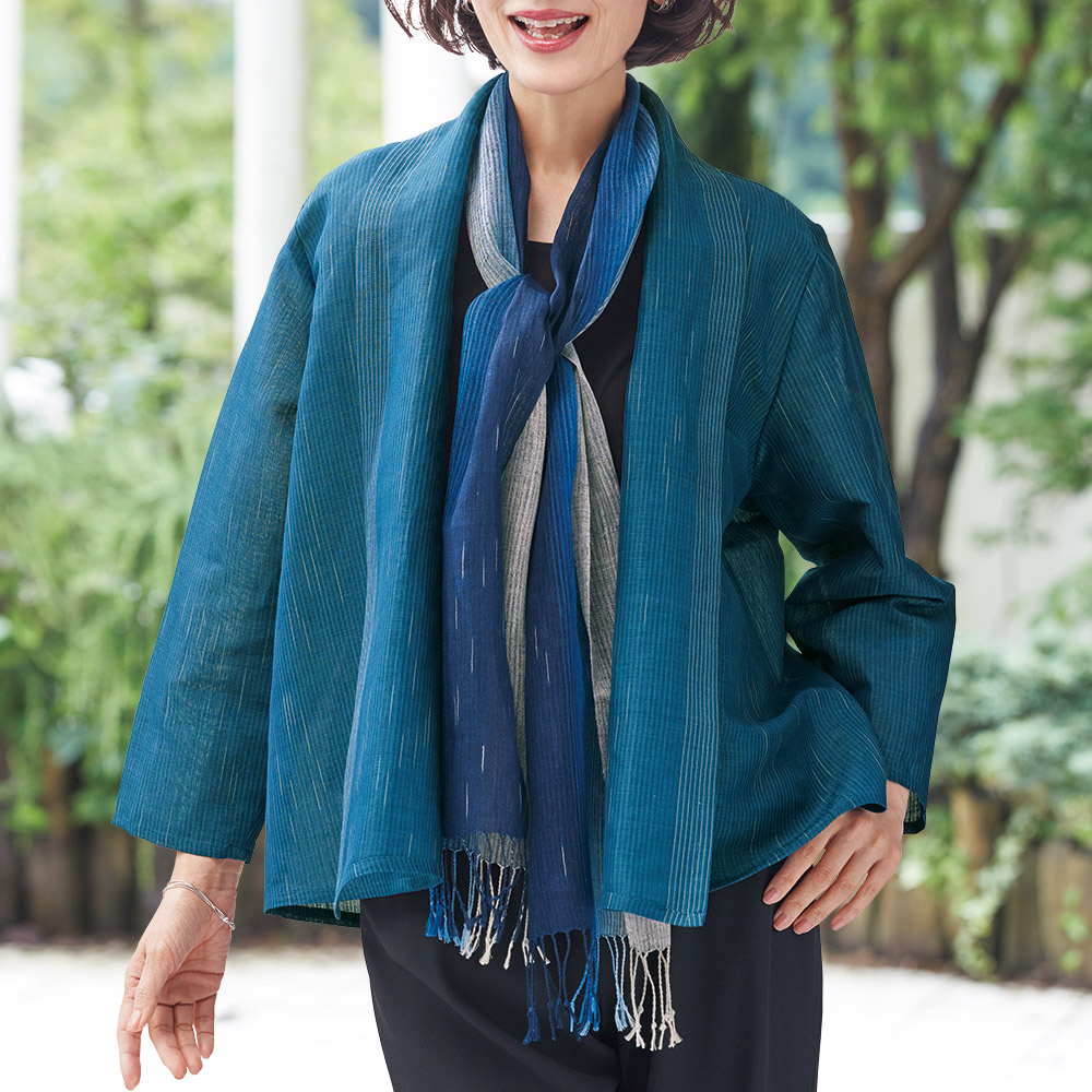 琉球藍手染め手織りジャケット「群星むるぶし」
