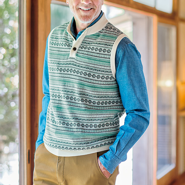 洗えるカシミヤ混・フェアアイル柄ニットベスト