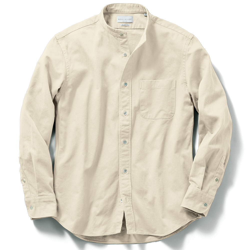 チノクロス・長袖バンドカラーシャツ