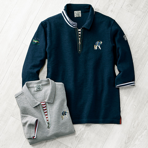 サーフニット七分袖ポロシャツ／アーカイブモチーフ