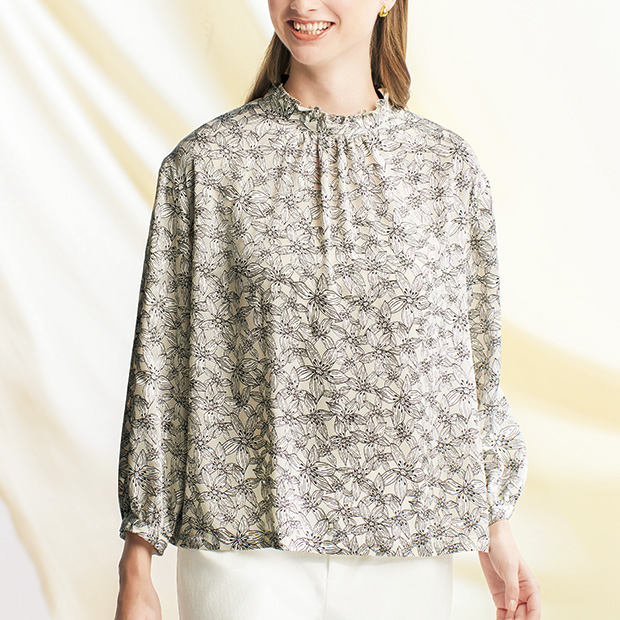 オパールプリントフリルカラーブラウス