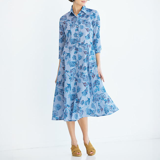 フラワー＆ストライプ柄ワンピース