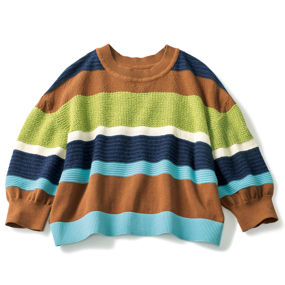 コットン混マルチボーダーニットプルオーバー