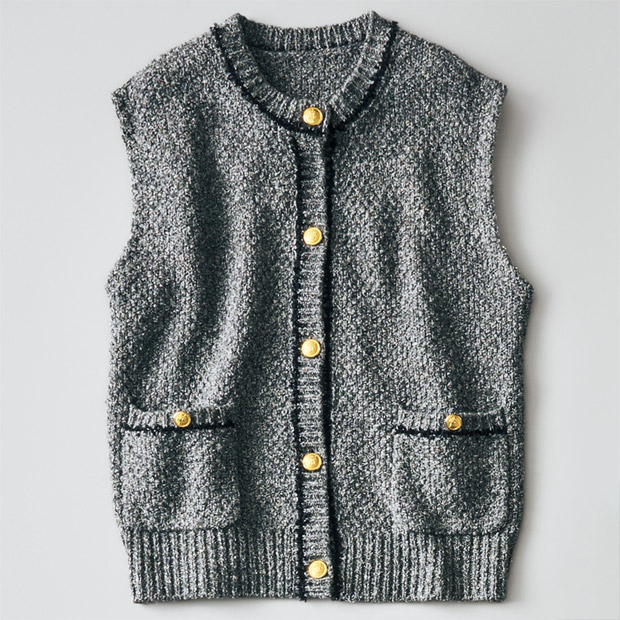ニットツイード･前開きベスト