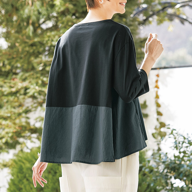 布帛使いのデザインTシャツ／七分袖