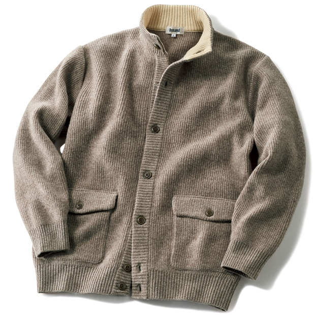 ラムウール･ボタンフロント畦編みカーディガン