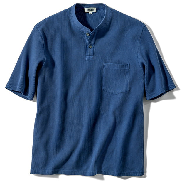 度詰めワッフルヘンリーネックTシャツ