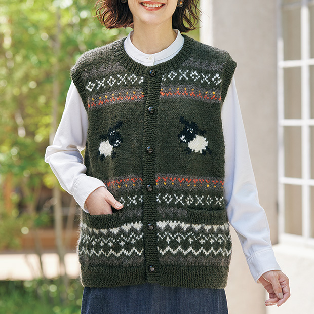 手編み羊柄ベスト／婦人用