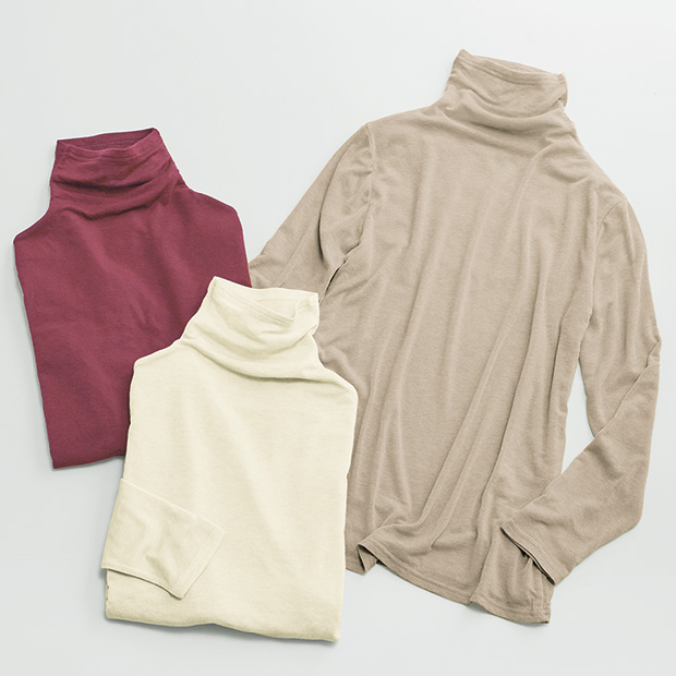 ウール混ボトルネックプルオーバー／3色セット