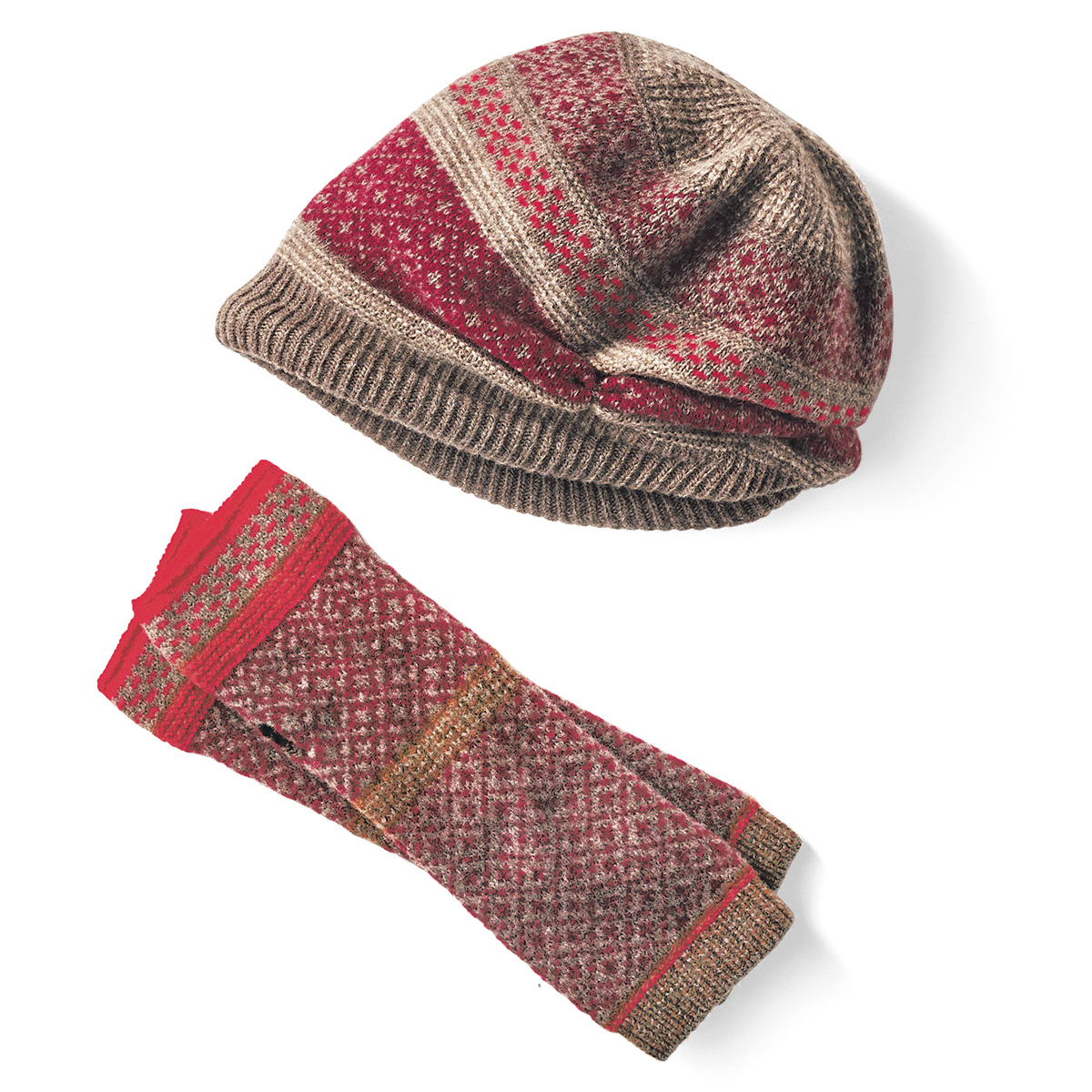 タスマニアウール・ノルディック柄帽子アームウォーマー付き