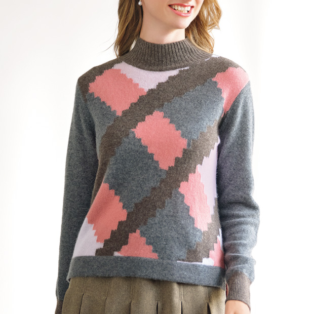 配色使いカシミヤハイネックプルオーバー