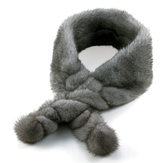 ミンク三つ編みショール