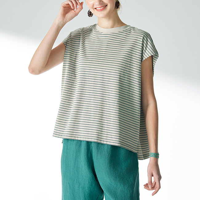 コットンボーダーフレンチスリーブTシャツ／2色セット