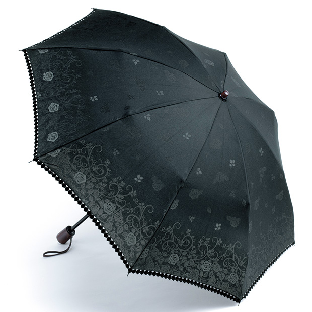ジャカード織り晴雨兼用折りたたみ傘／透かしローズ