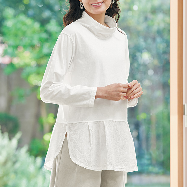 布帛使いのデザインTシャツ／長袖