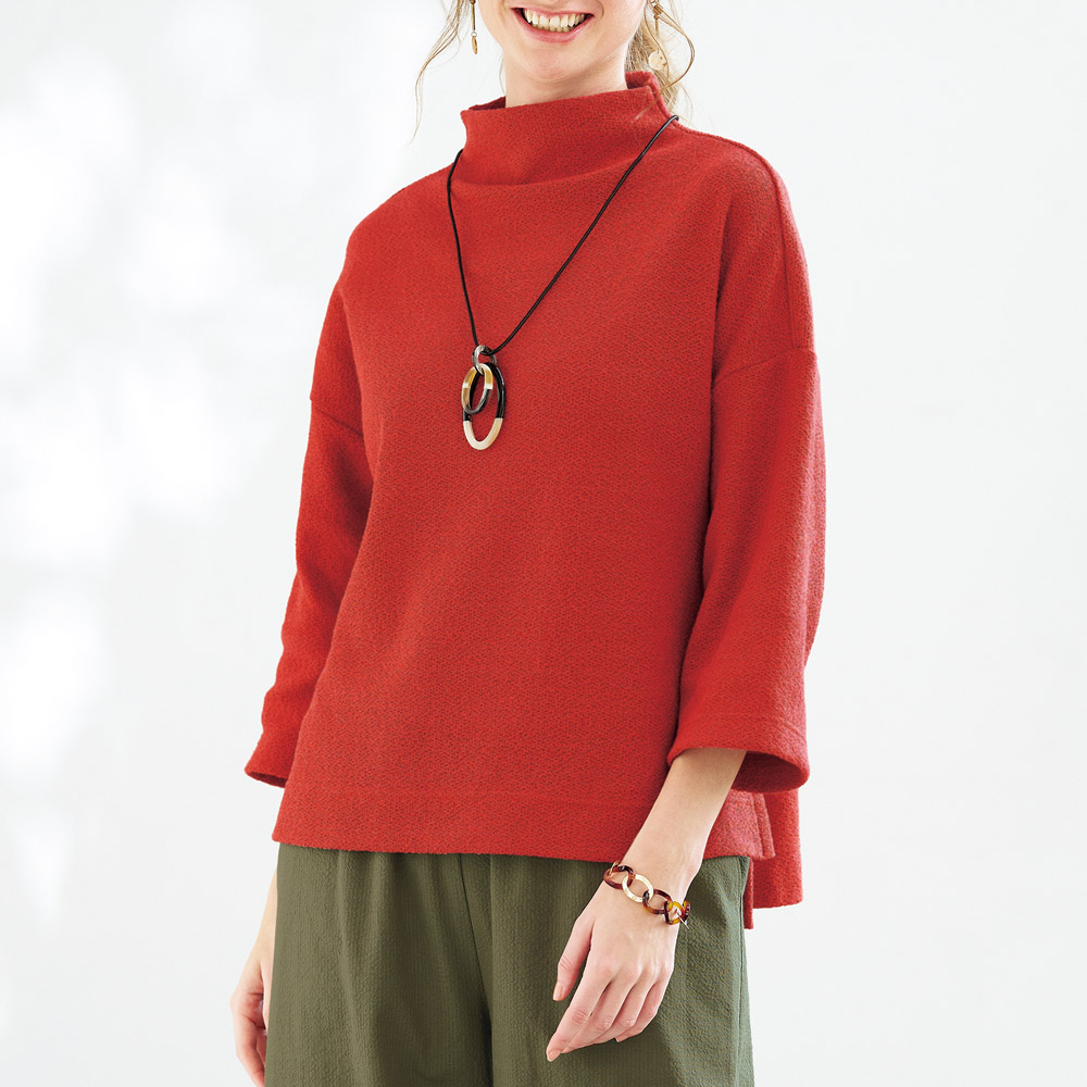 綿混変わり編みジャージープルオーバー