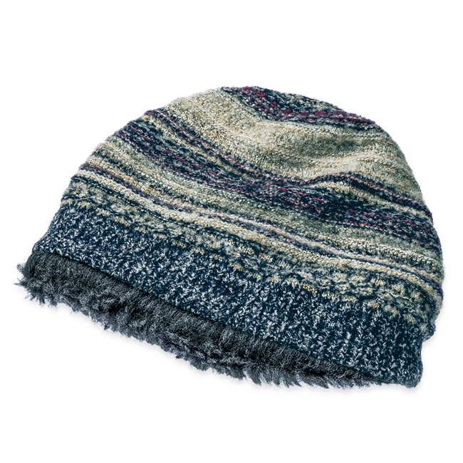 メリノンを被り口に配した多色編みニット帽
